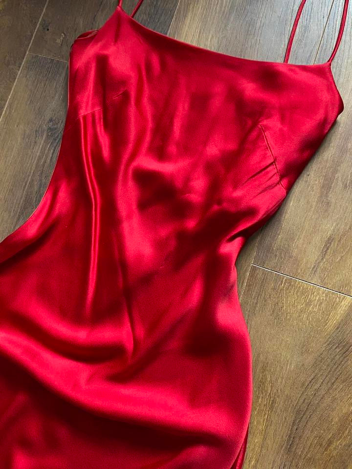 Shimmery red open back slip dress uk 10