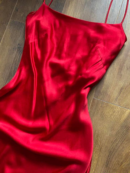 Shimmery red open back slip dress uk 10