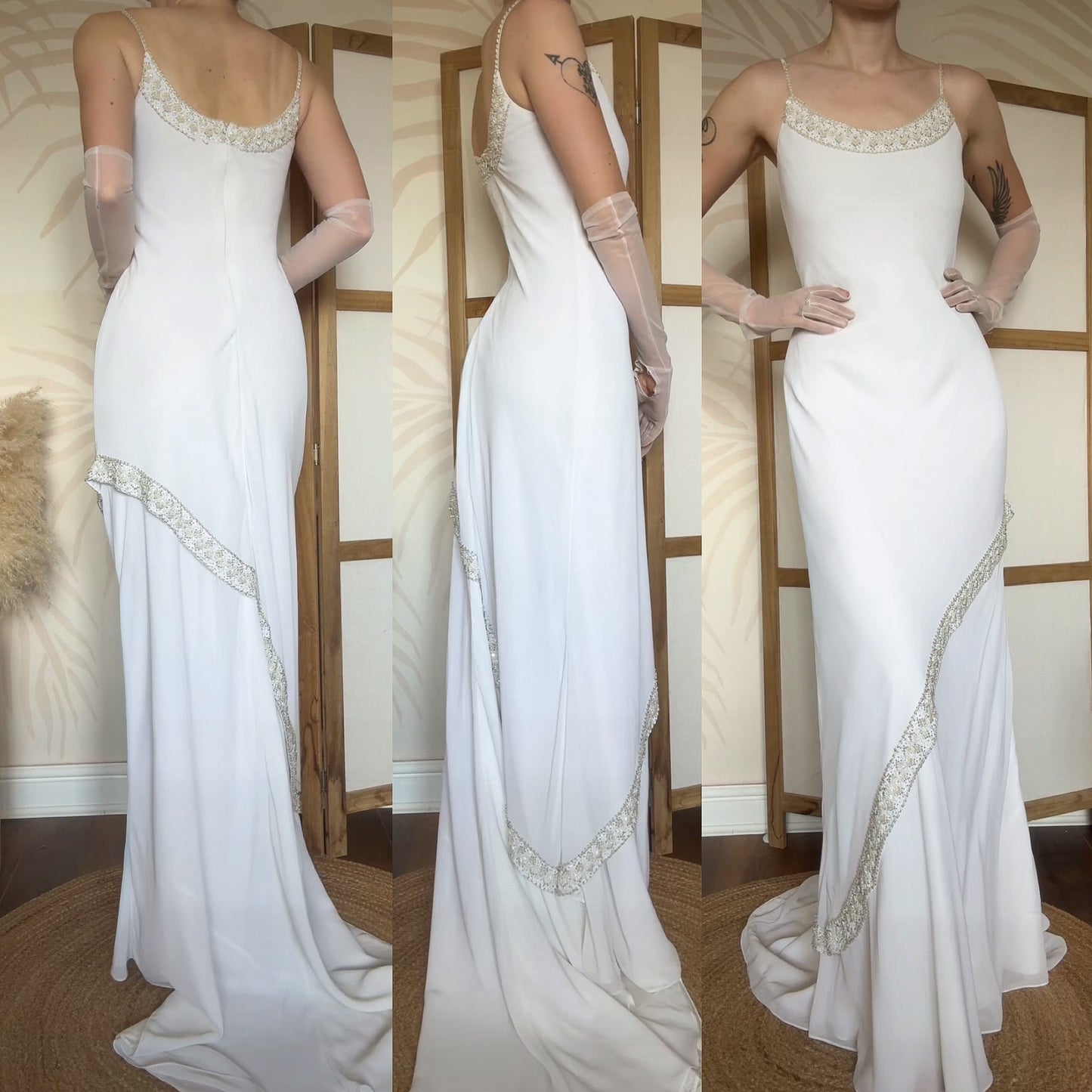 White Rena Koh pearl detail wedding dress uk 10