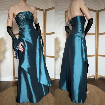 Strapless blue shimmery a-line prom dress & shawl uk 12-14