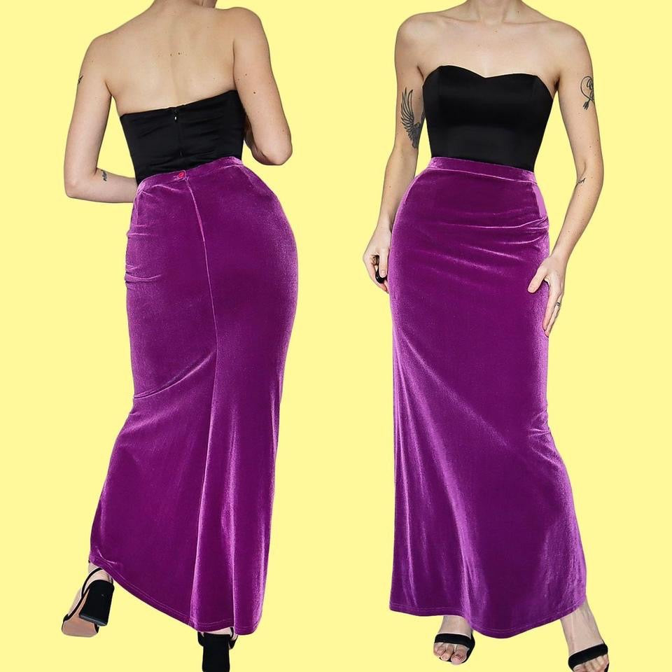 Frank Usher purple velvet maxi skirt UK 10