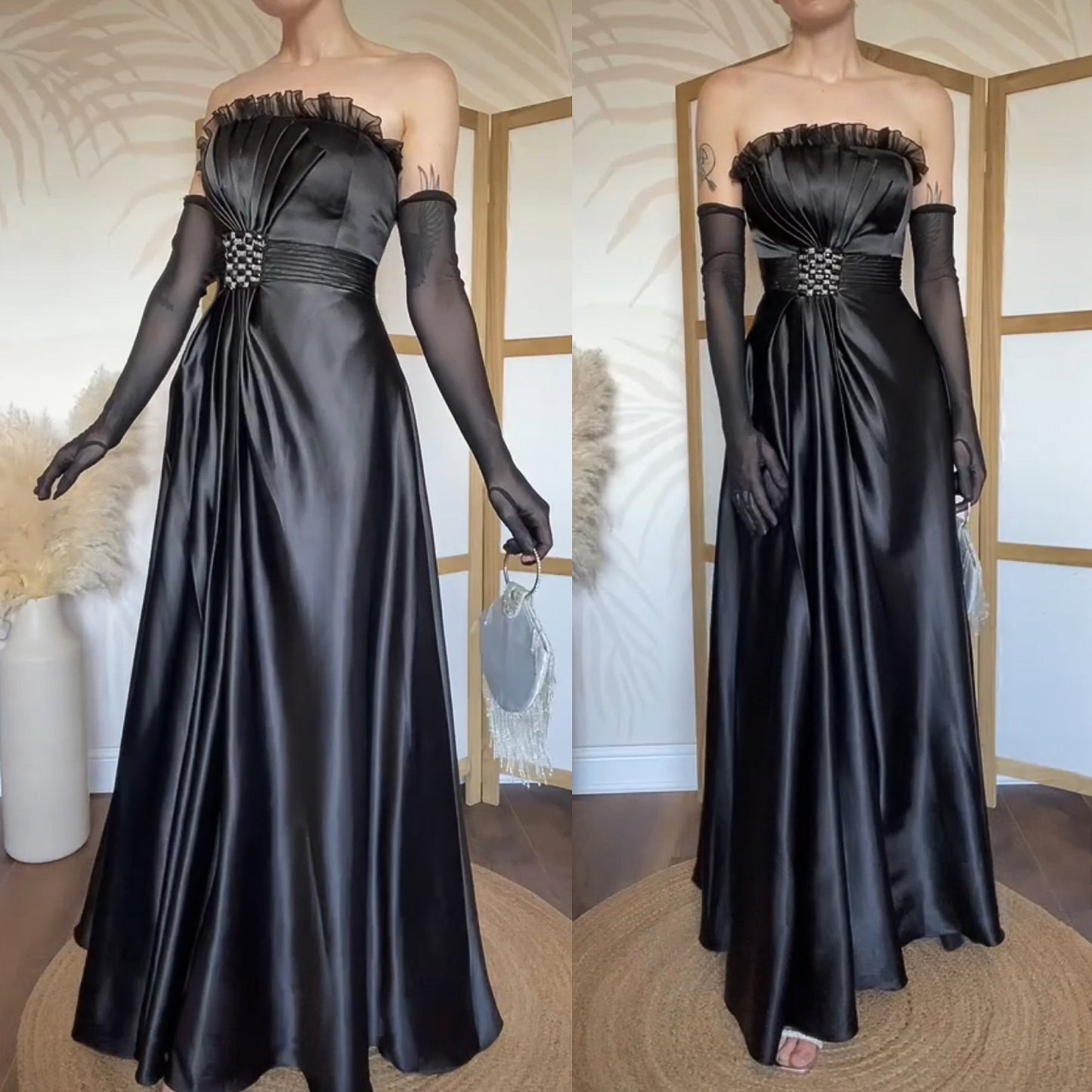 Sousourada black strapless evening dress uk 10