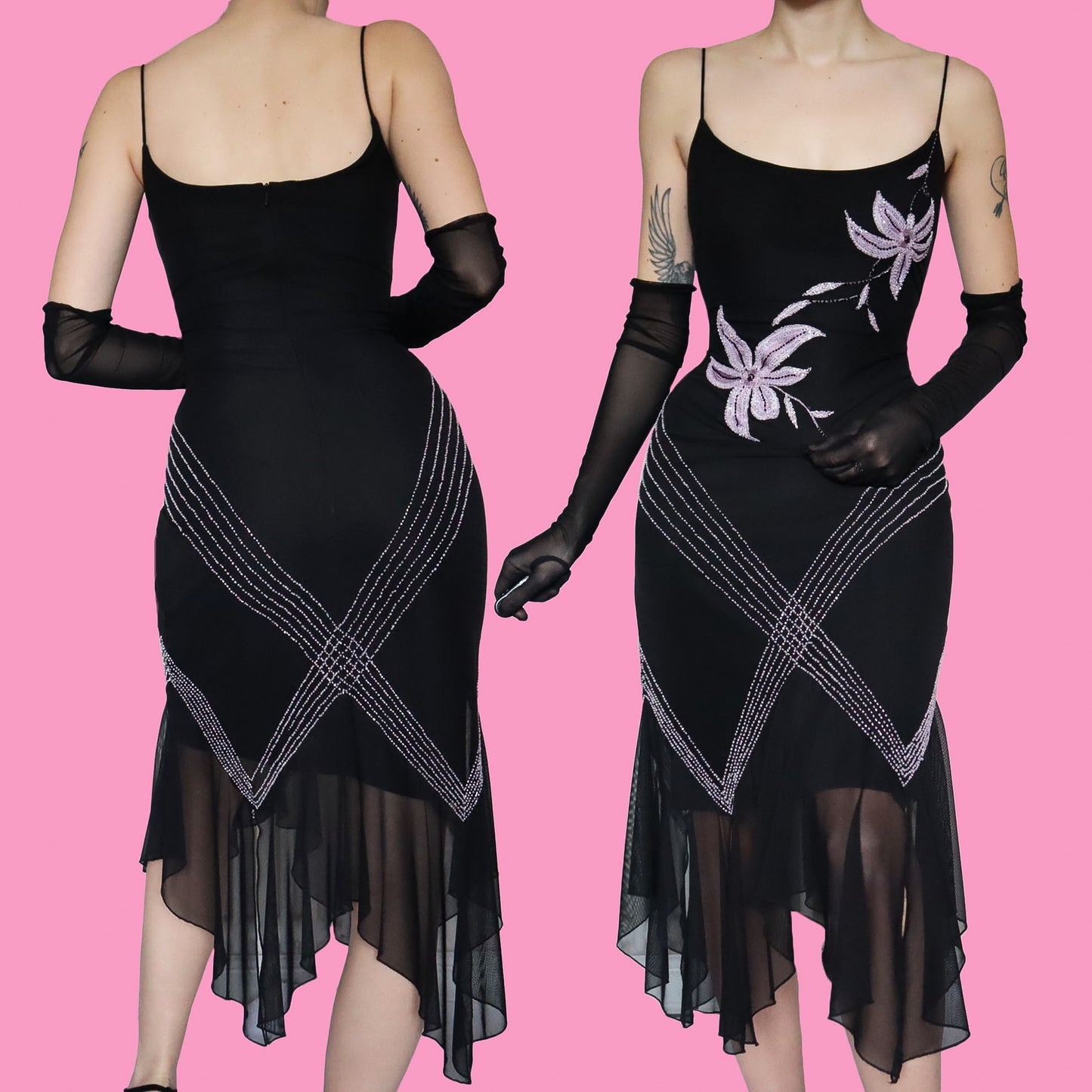 Black stretch beaded midi dress UK 12