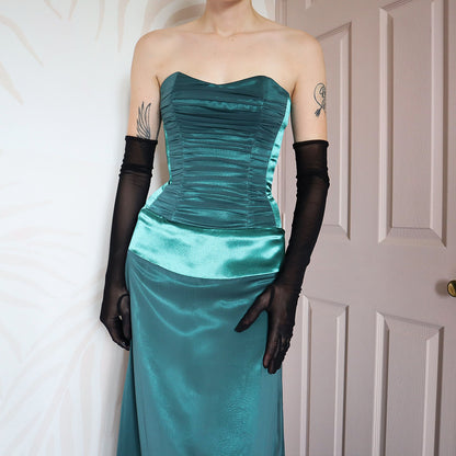 Green teal Charas strapless lace up gown UK 6/8