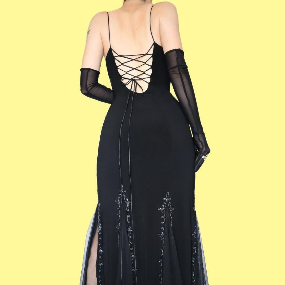 Vintage 90s black stretch evening dress UK 18-20