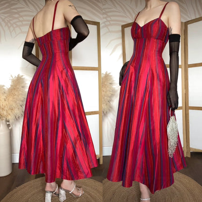 Monsoon Twilight 100% raw silk a-line evening dress uk 12