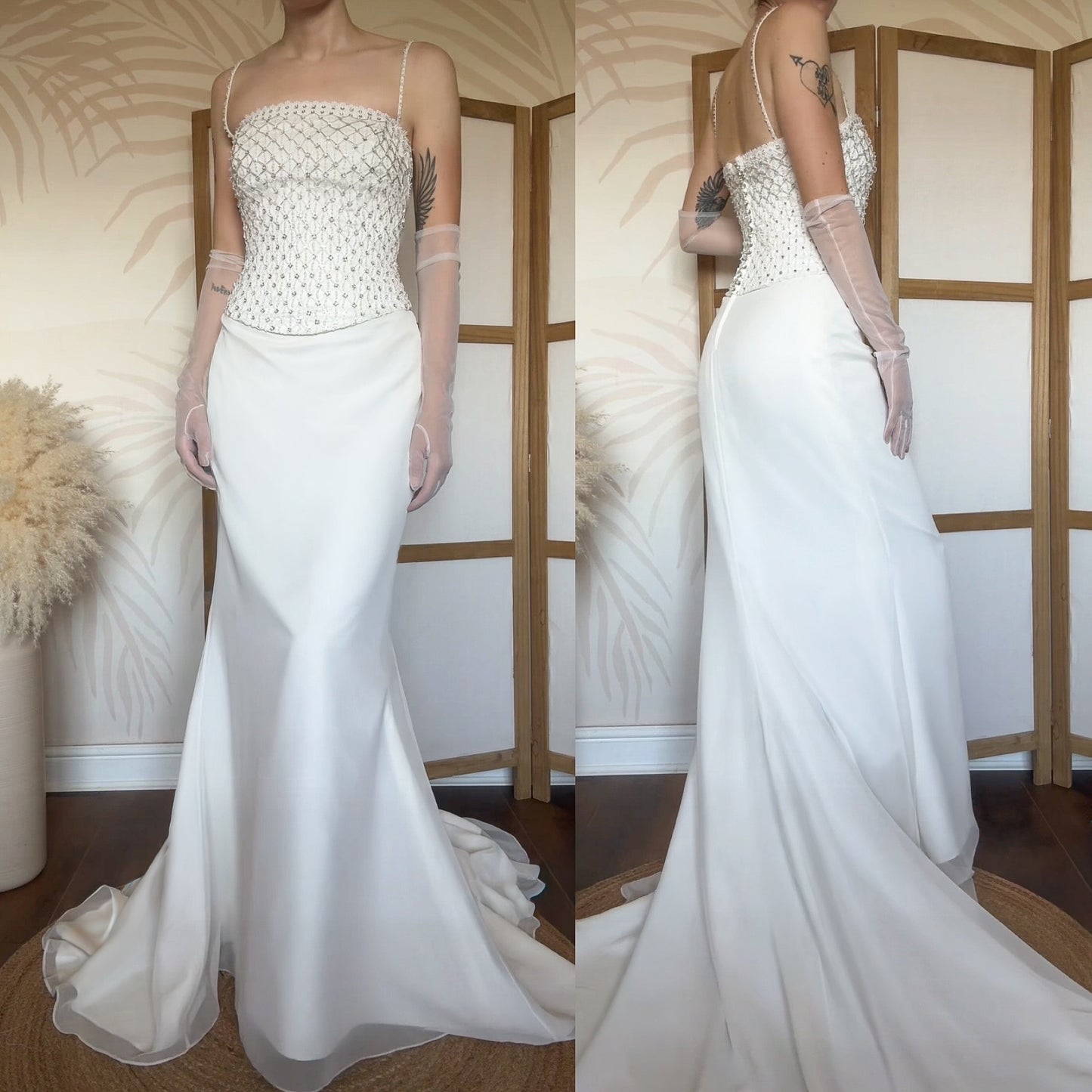 White lace & bead wedding dress uk 12