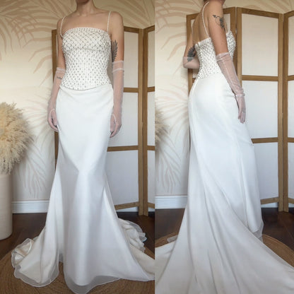 White lace & bead wedding dress uk 12