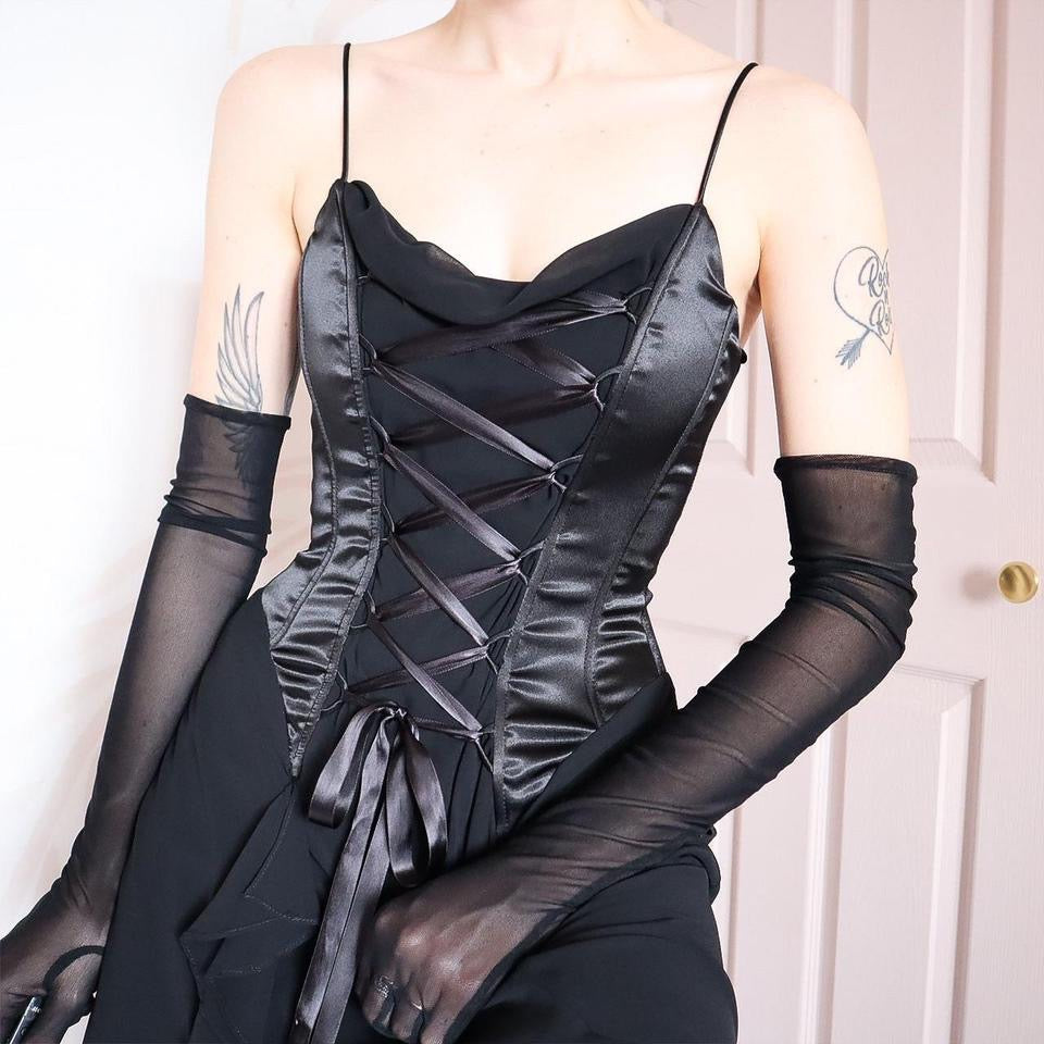 Black corset lace up evening gown UK 10