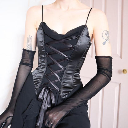 Black corset lace up evening gown UK 10