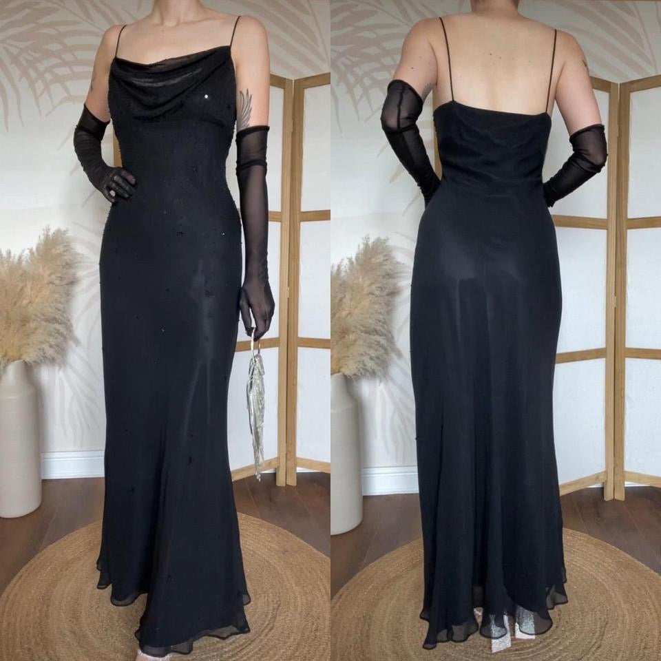 Dave & Johnny 100% silk beaded black evening dress uk 14