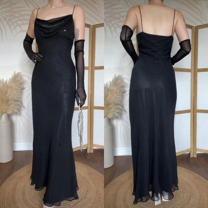 Dave & Johnny 100% silk beaded black evening dress uk 14