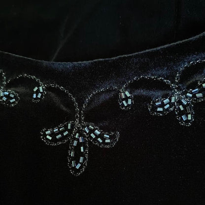 Black velvet stretch 90s flared hem evening dress uk 10/12