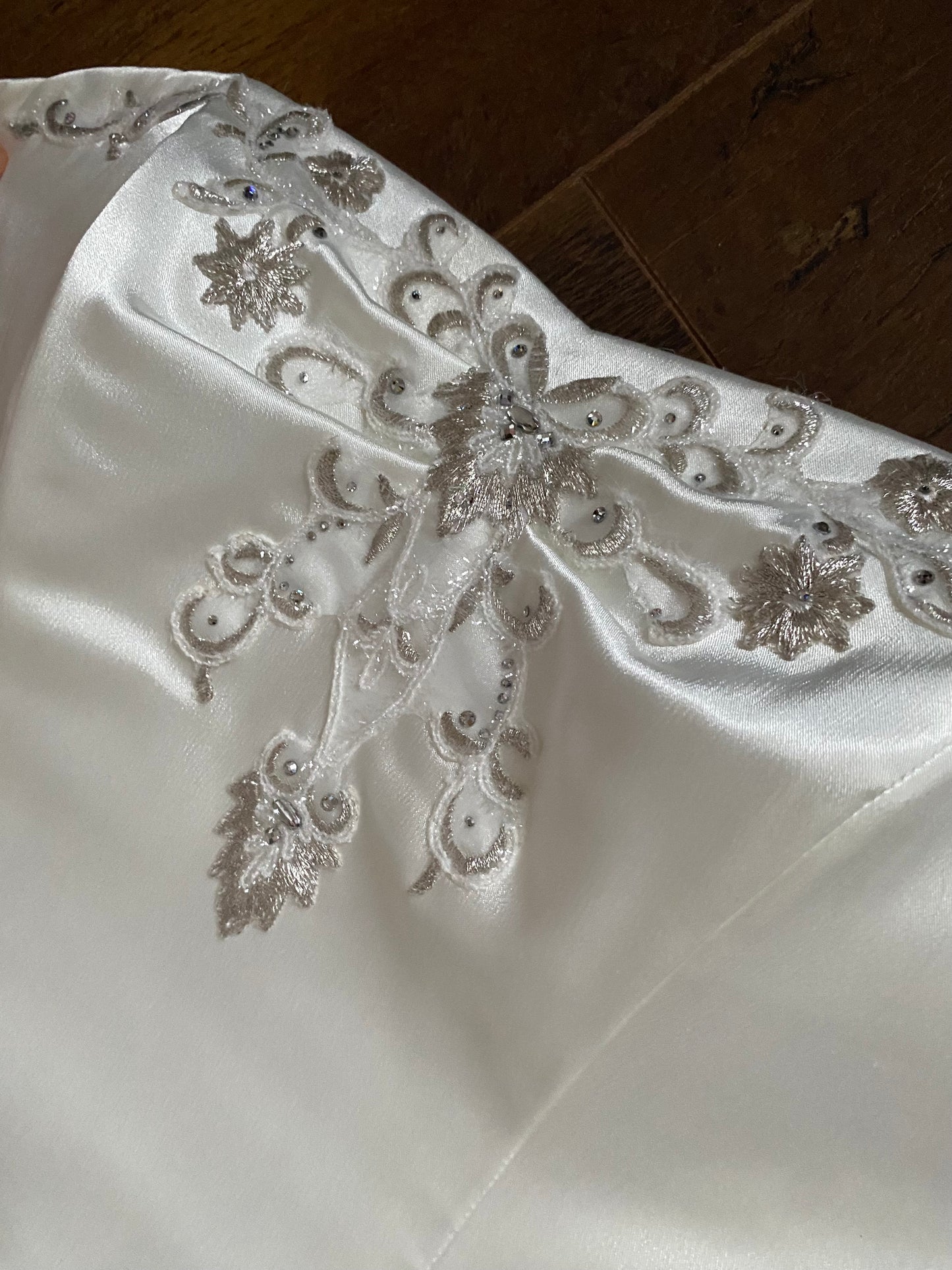 Ivory Maggie Sottero Couture satin strapless wedding dress uk 10