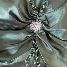 Load image into Gallery viewer, Green Vintage Niki Livas Satin Evening Gown Prom Dress UK Size 8
