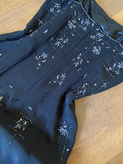 Yve London black beaded evening dress & shawl uk 12