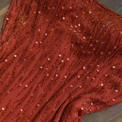 Burnt orange 100% silk beaded/sequin evening dress uk 12-14