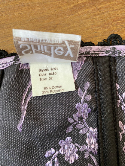 Lilac Shirley of Hollywood floral boned lace up corset UK 10