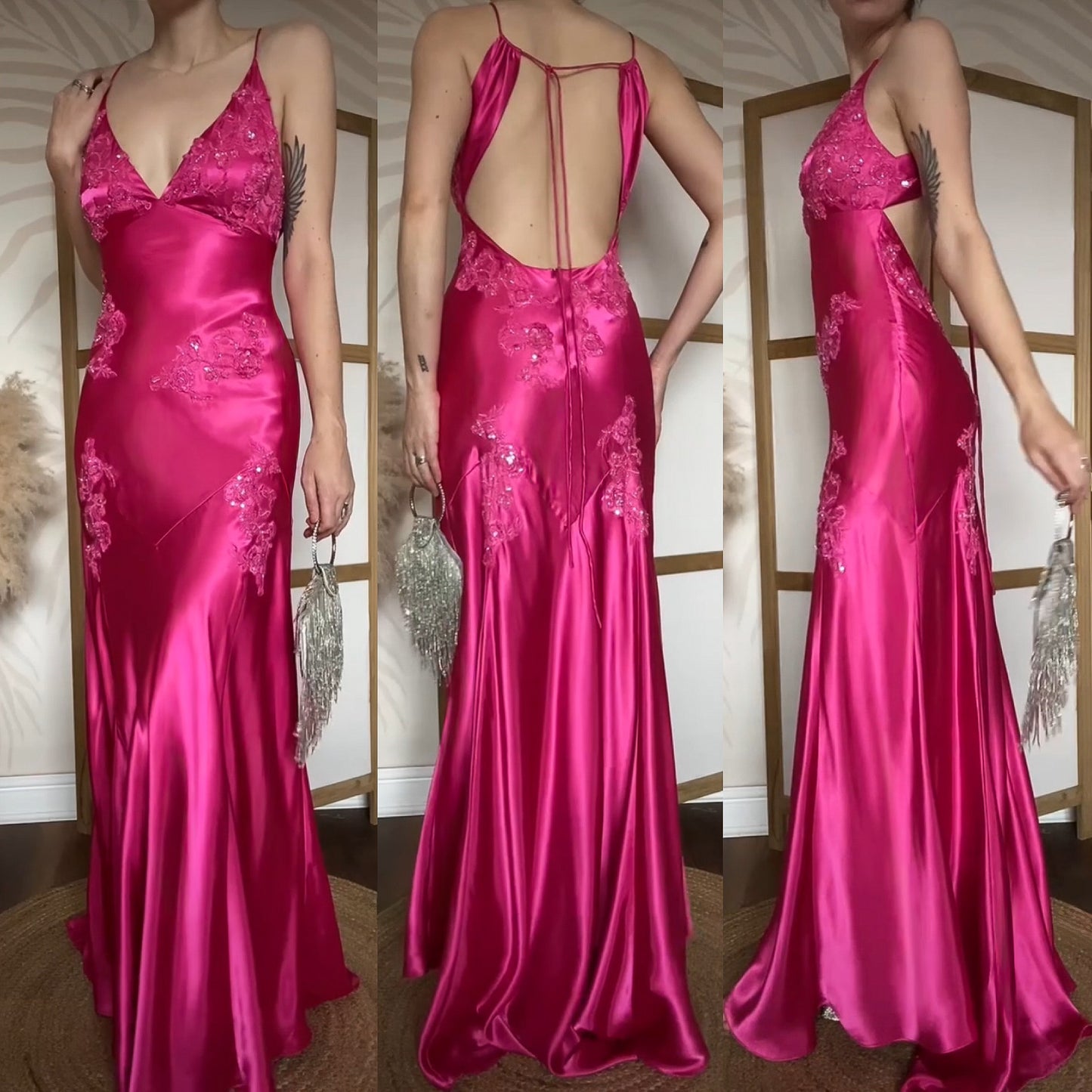 Niki Livas pink satin prom dress uk 10