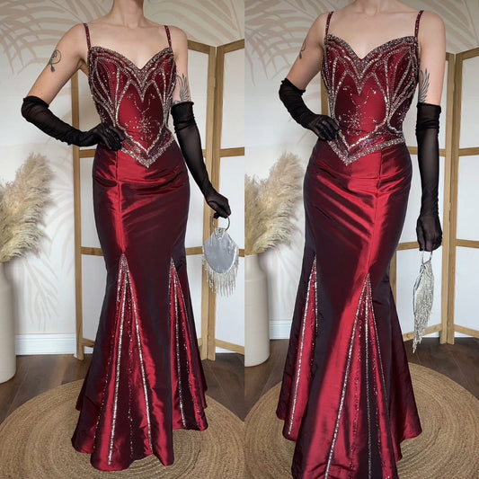 Sousourada dark red beaded prom dress & shawl uk 12-14