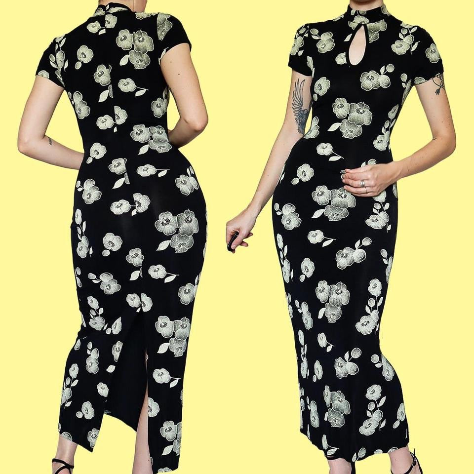 Black stretch high neck short sleeve dress UK 10