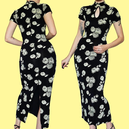 Black stretch high neck short sleeve dress UK 10