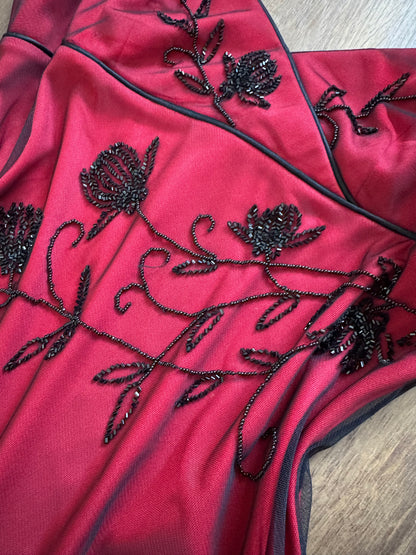 Red stretch beaded evening dress uk 14