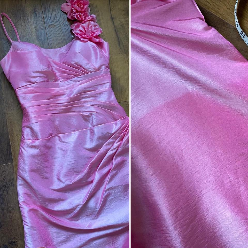 Pink Veromia taffeta draped prom dress uk 12-14