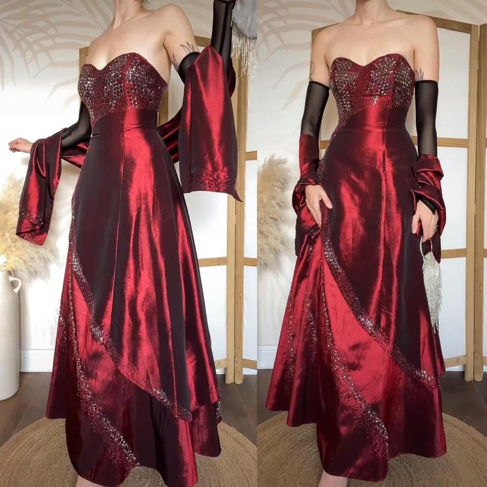 Yve London red beaded prom dress & shawl uk 8-10