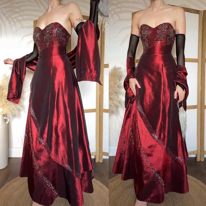 Yve London red beaded prom dress & shawl uk 8-10