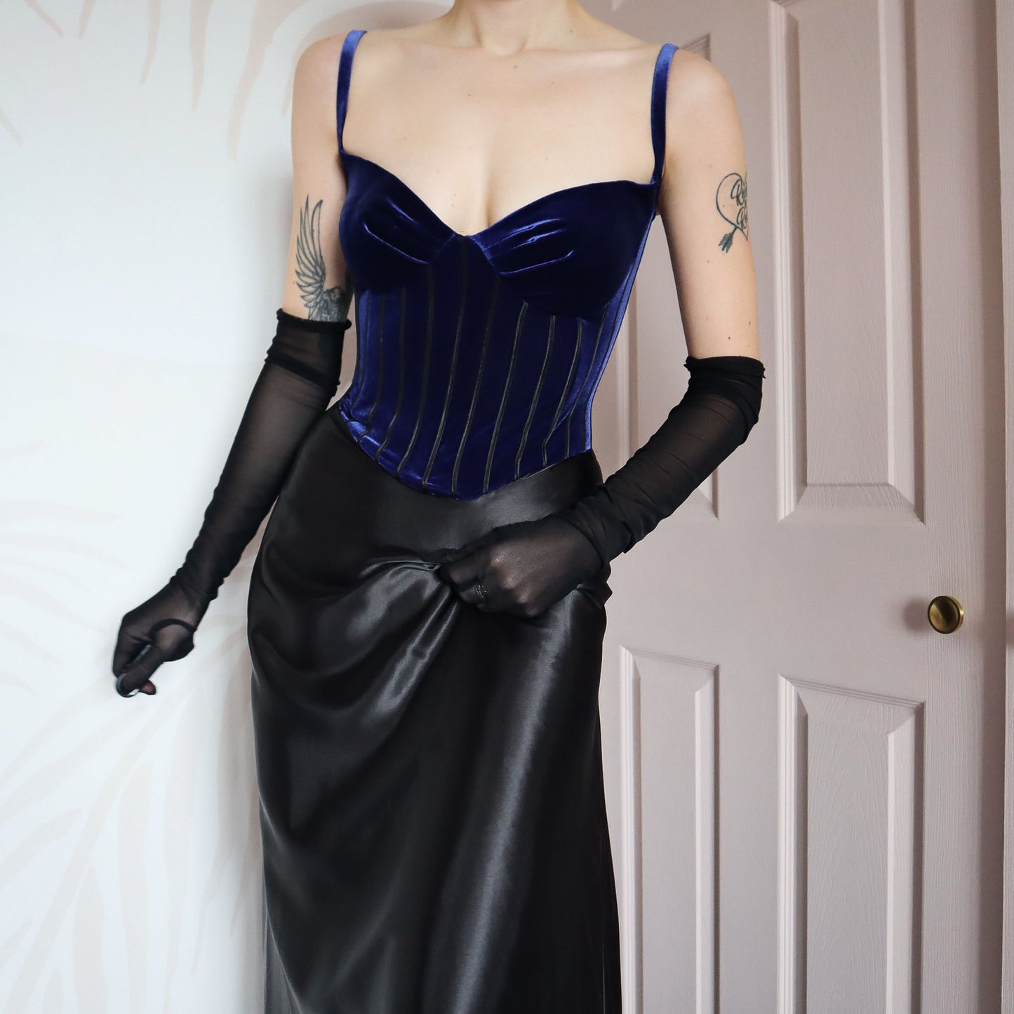 Simon Ellis blue velvet corset dress UK 12