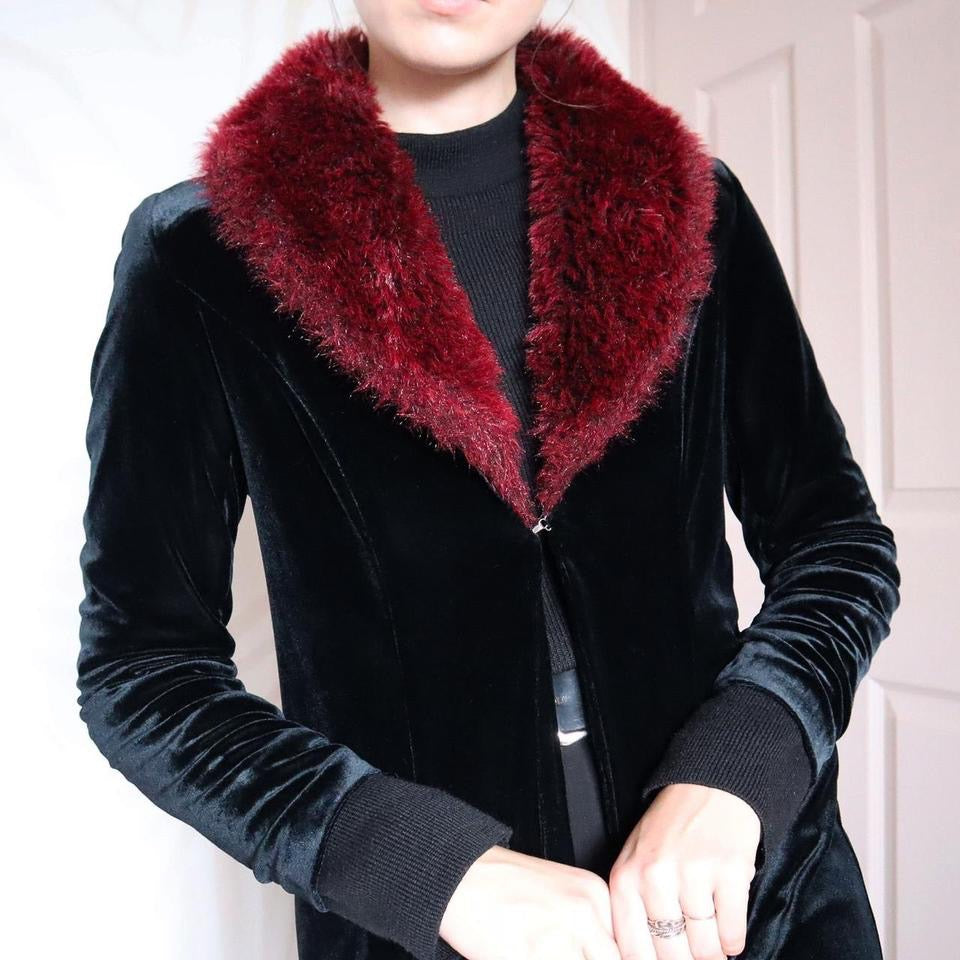 Etam 90s black velvet long jacket UK 12
