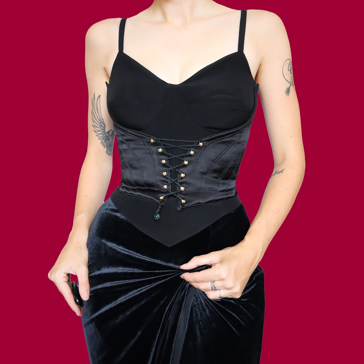 Black lace up front corset top UK 14