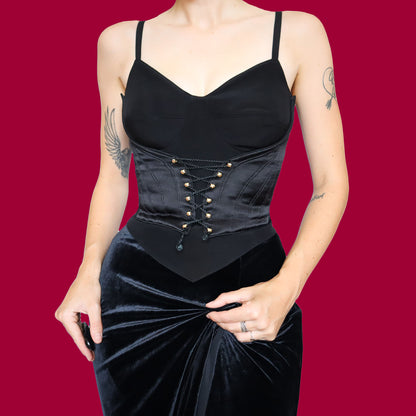 Black lace up front corset top UK 14