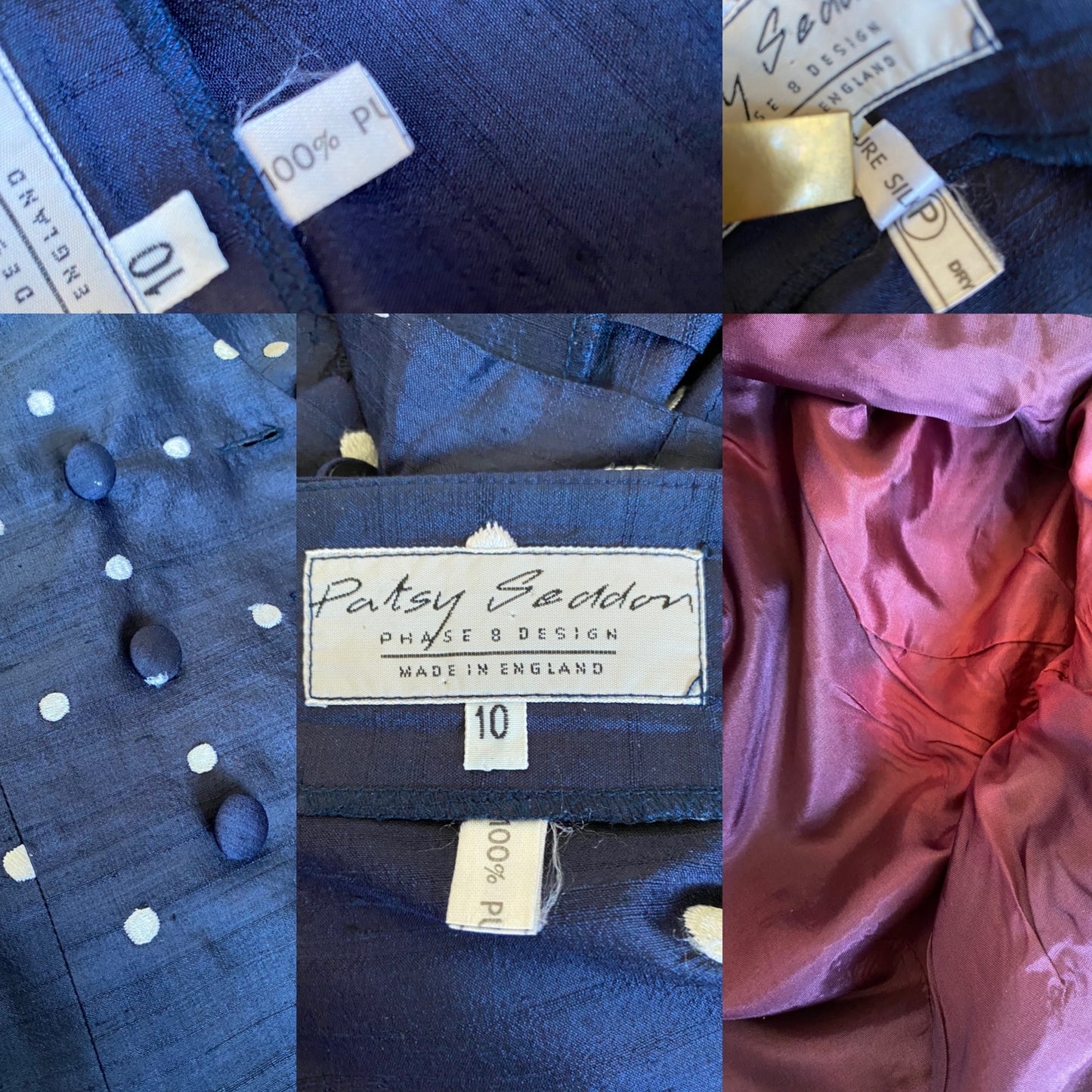 Polka dot Patsy Seddon 100% silk 2 piece UK 8