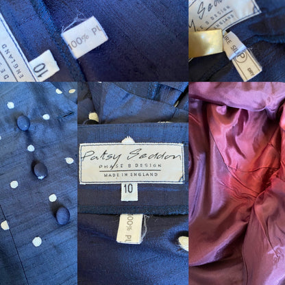 Polka dot Patsy Seddon 100% silk 2 piece UK 8