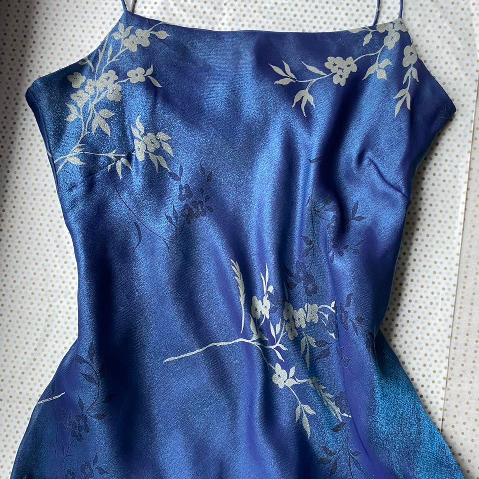Debut silky blue floral slip dress & shawl UK 10-12