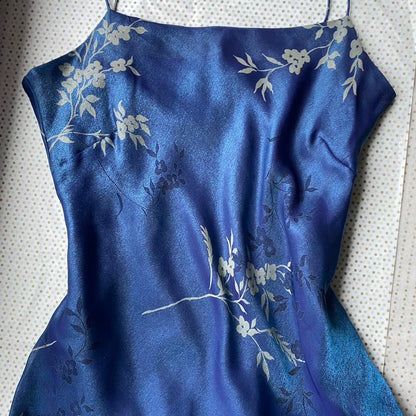 Debut silky blue floral slip dress & shawl UK 10-12