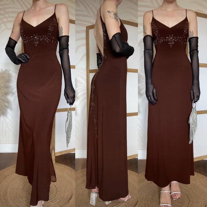 Dave & Johnny brown stretch beaded dress uk 10-12