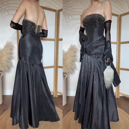 Black strapless beaded prom dress & shawl uk 12