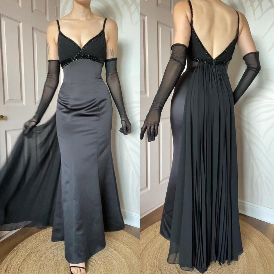 Niki Livas vintage black fitted evening dress UK 8