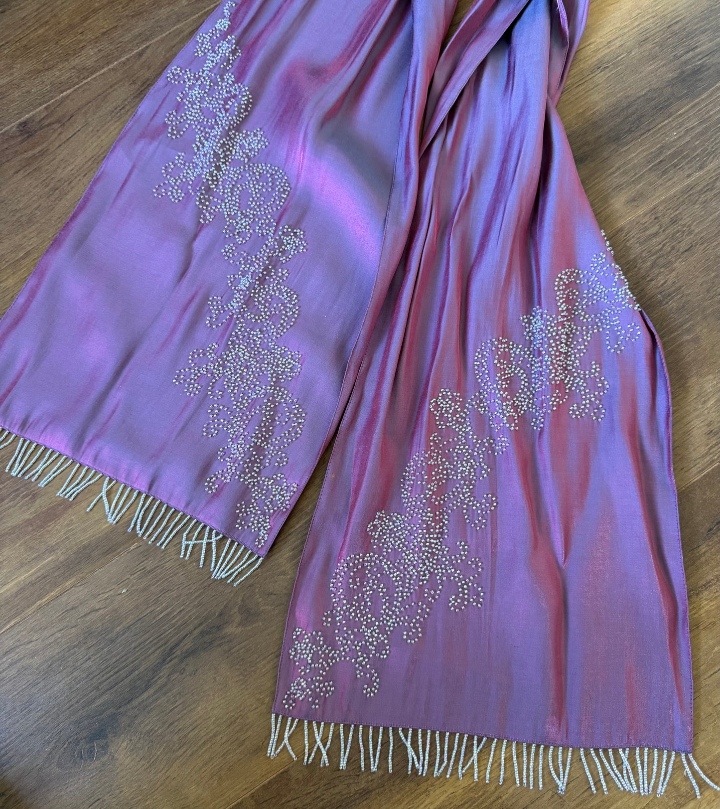 Debut purple iridescent evening dress & shawl uk 12