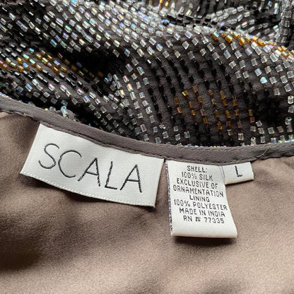 Grey silk leopard beaded evening dress UK 14