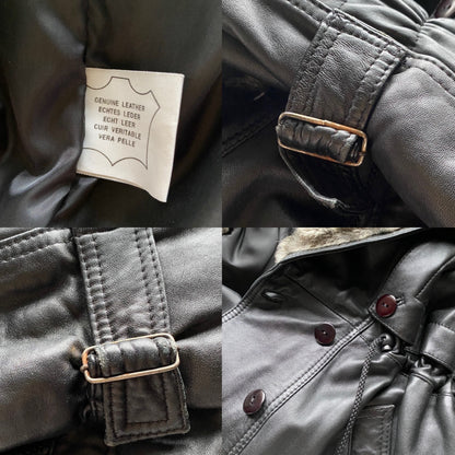 Black real leather faux fur coat UK 12