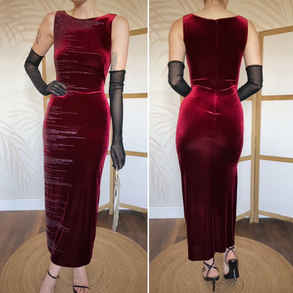 Frank Usher red velvet beaded evening dress uk 12