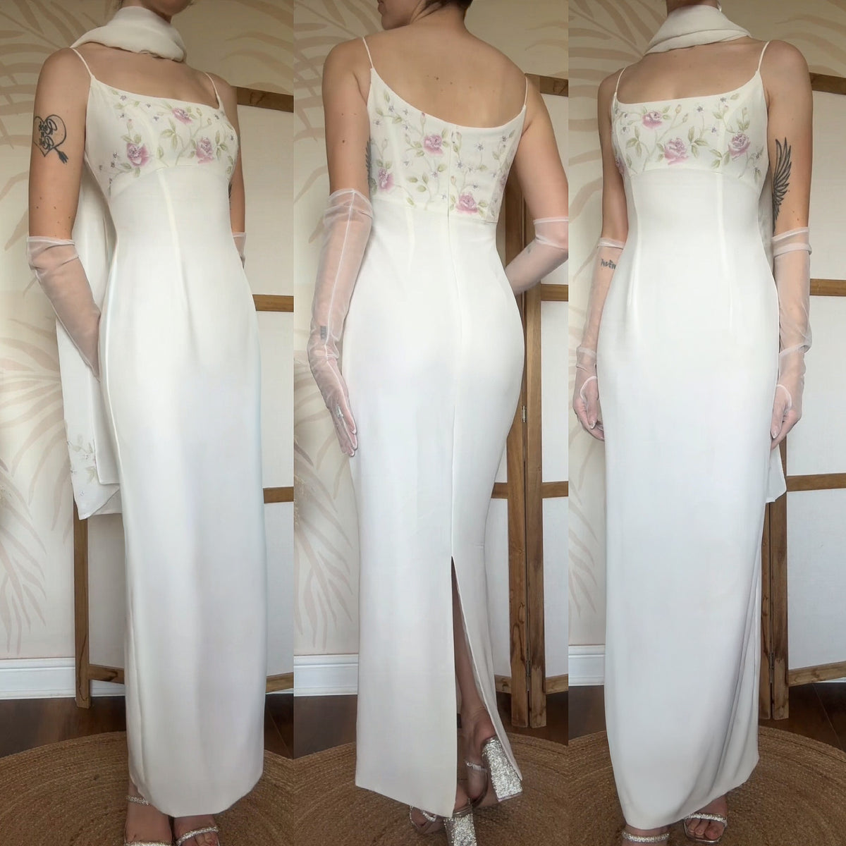 Elegant ivory wedding dress & shawl uk 10-12