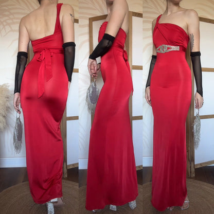 Red stretchy one shoulder evening dress uk 8