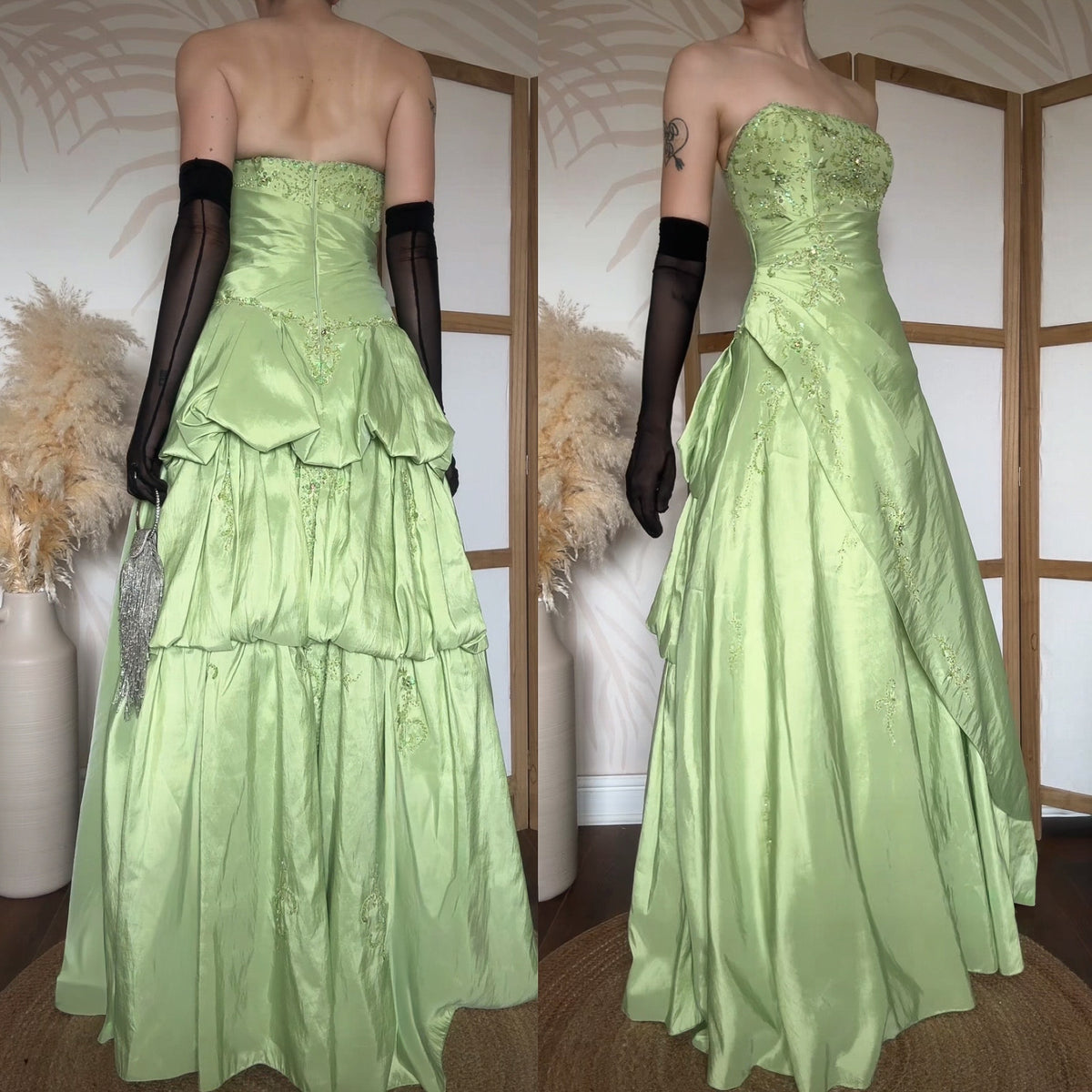 Green strapless a-line prom dress uk 10