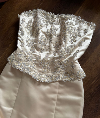 Champagne strapless lace wedding dress uk 12