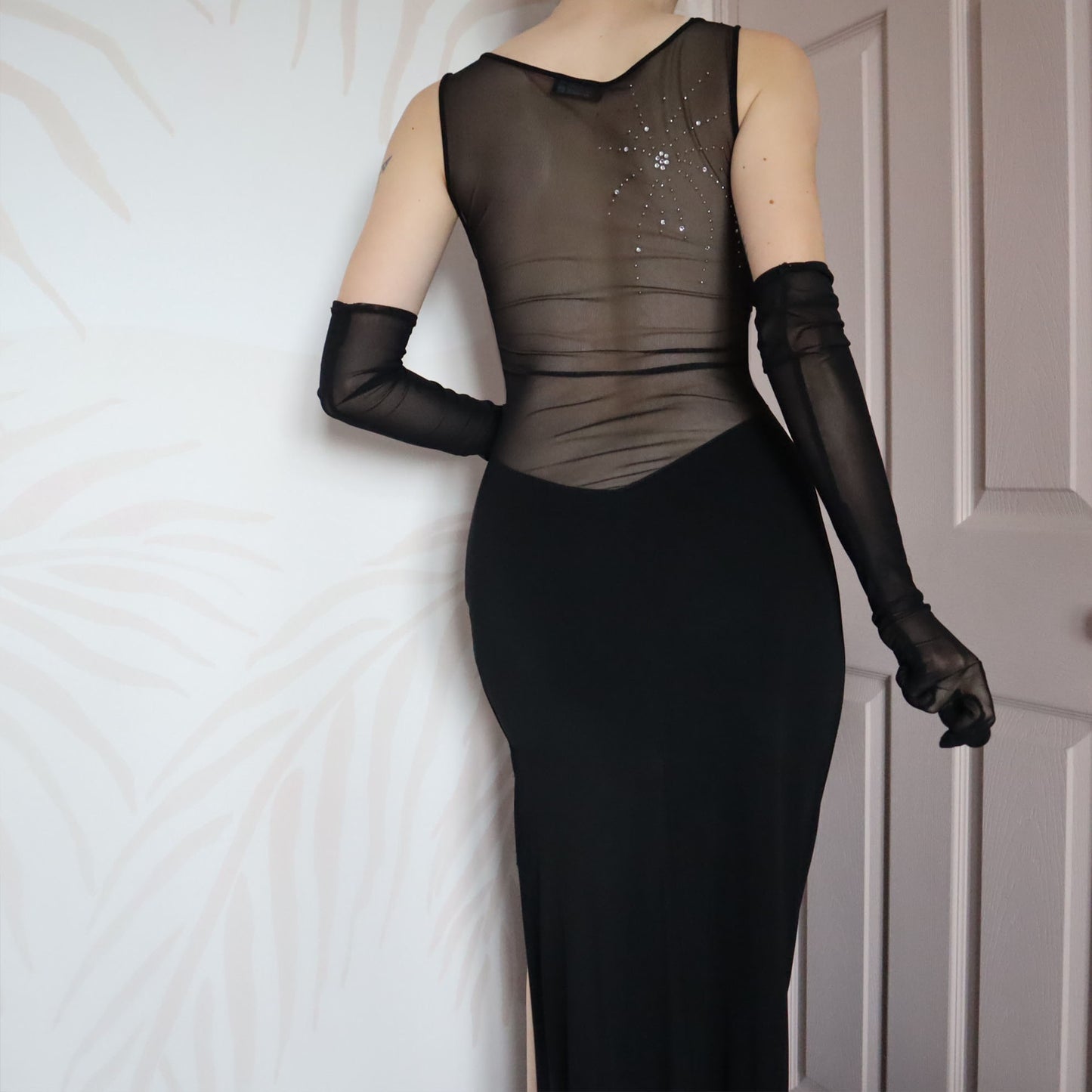 Black stretch sheer black evening gown UK S